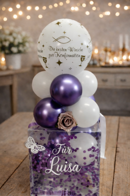Box in Lila und Weiß zur Konfirmation